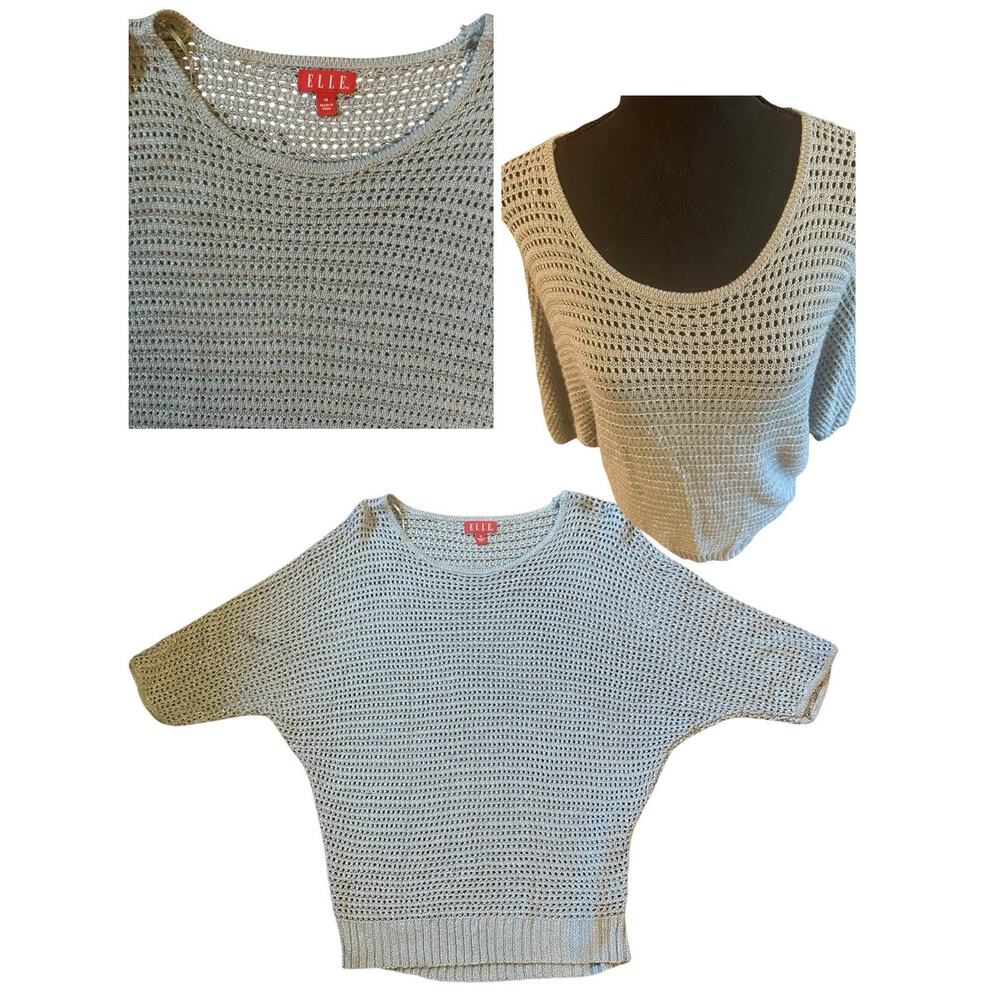 Elle Silver Gray Open Light Weight Knit Sweater Butterfly Sleeves Women Sz Med - Picture 4 of 4